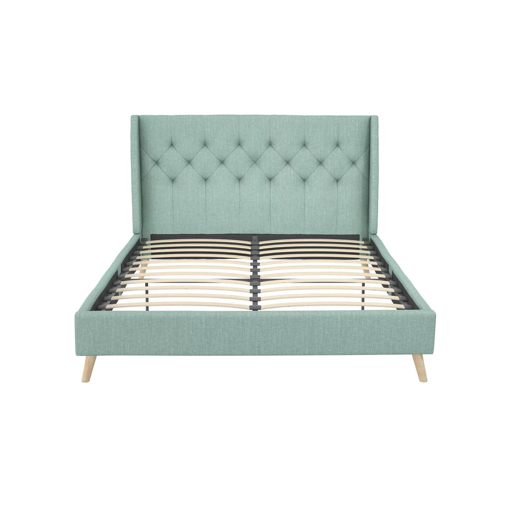 Queen Light Green Linen Tufted Upholstered Bed Frame F898