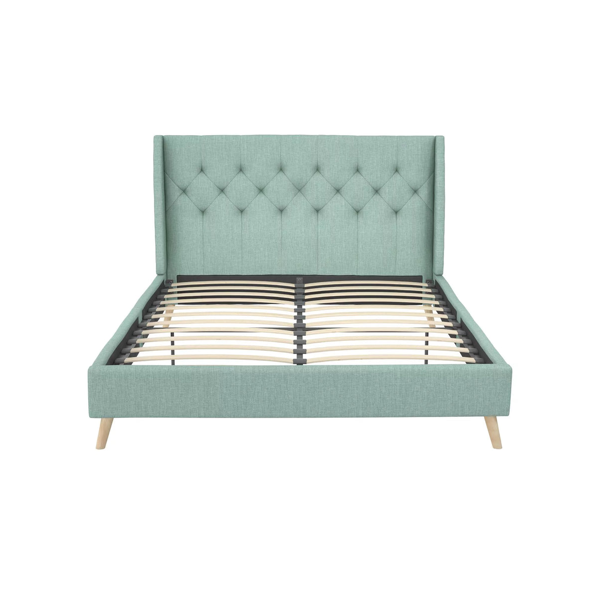 Queen Light Green Linen Tufted Upholstered Bed Frame F898