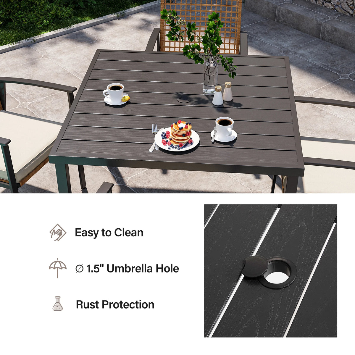 5 Pieces Patio Dining Set with Beige Seat Cushions and Table W30355