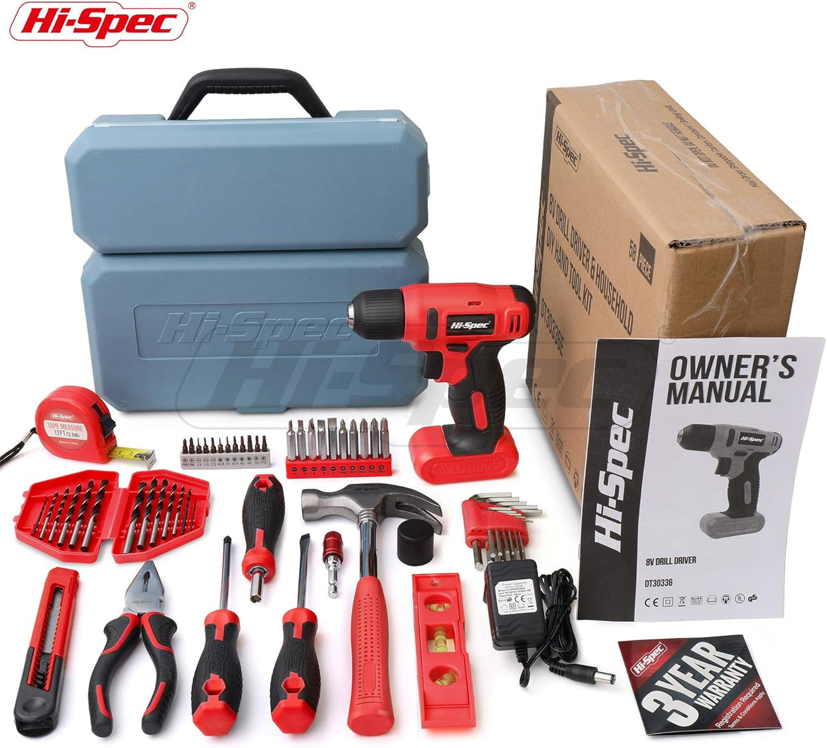 8V Electric Power Drill Driver & Home DIY Tool Kit Set W216428