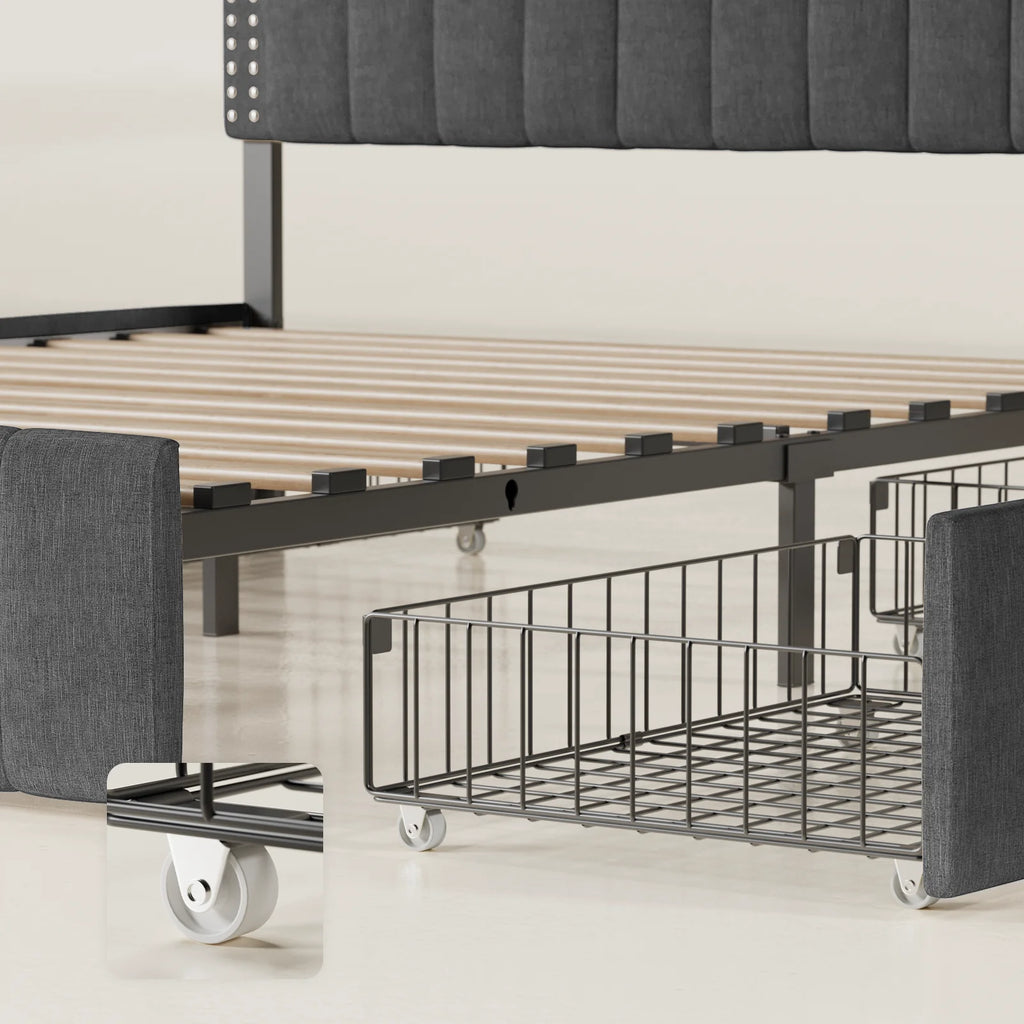 Full Bed Frame with 4 Storage Drawers Dark Grey K453