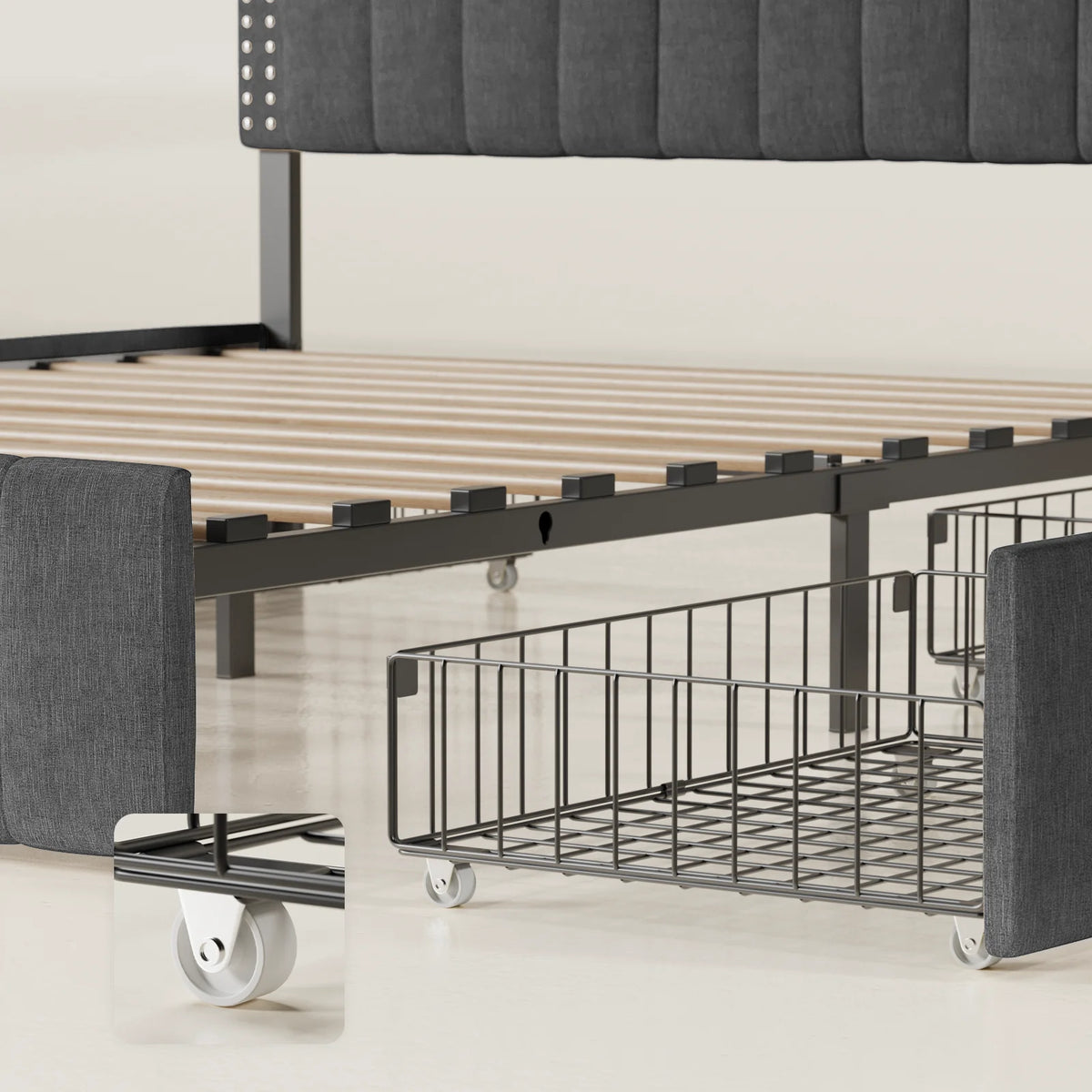 Full Bed Frame with 4 Storage Drawers Dark Grey K453