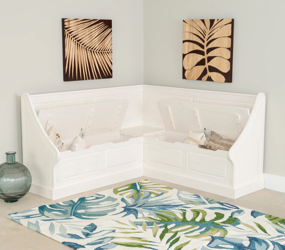 Backless Corner Dining Nook with Storage, Seats 4, Natural and White Q819453