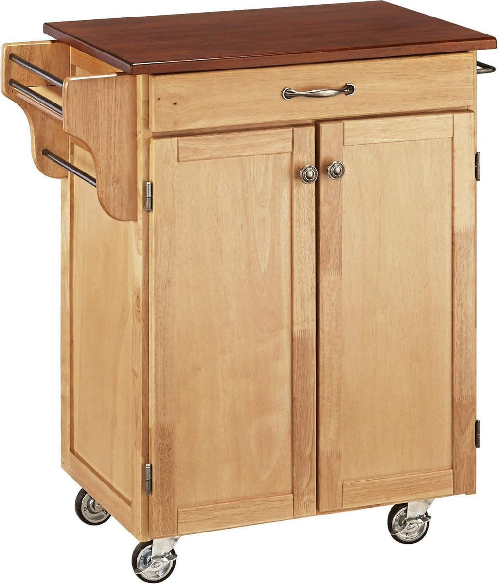 Cherry 2 Door Cabinet Kitchen Cart with Oak Top S210