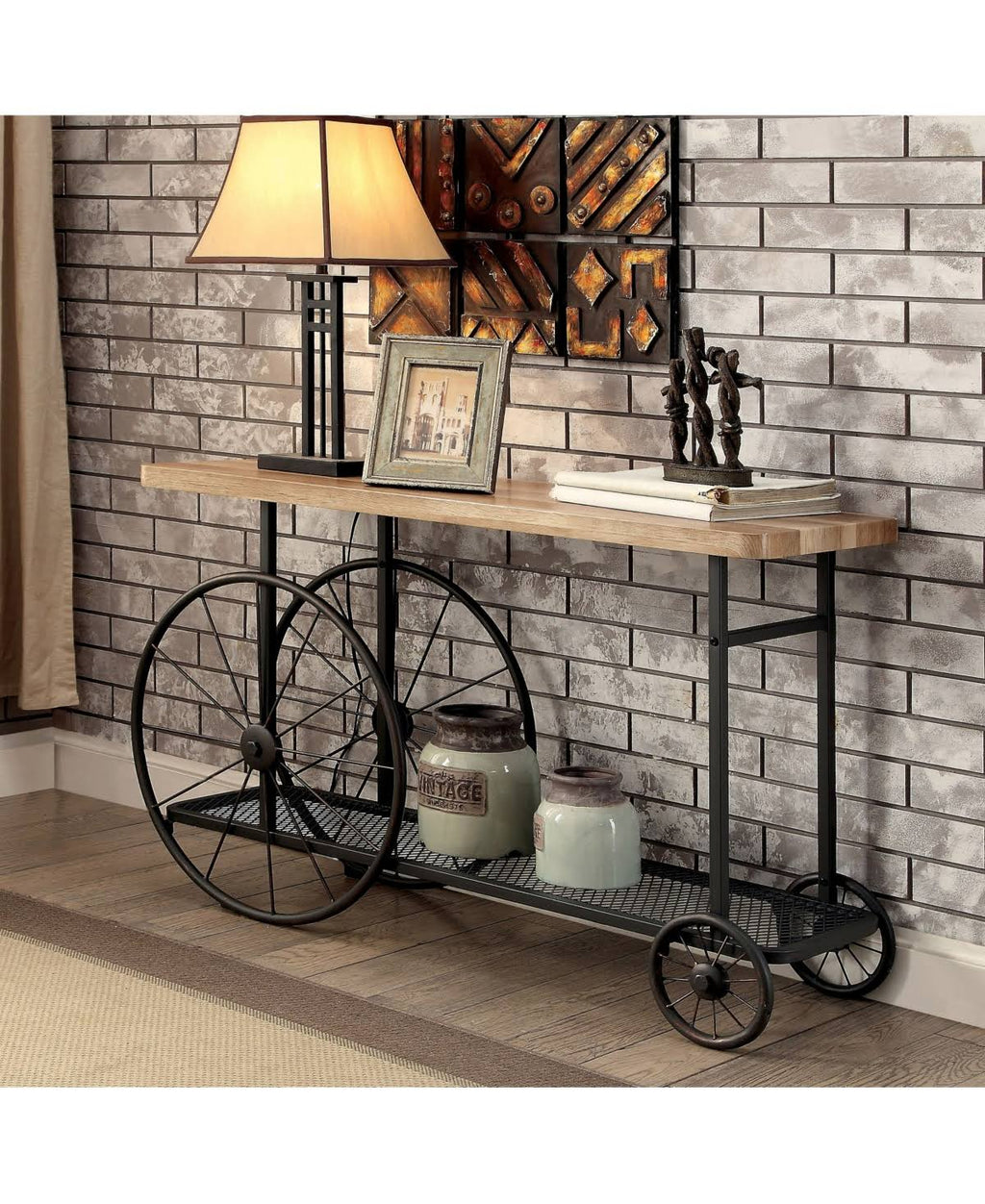 Black Sofa Table with Caster Wheels U2490