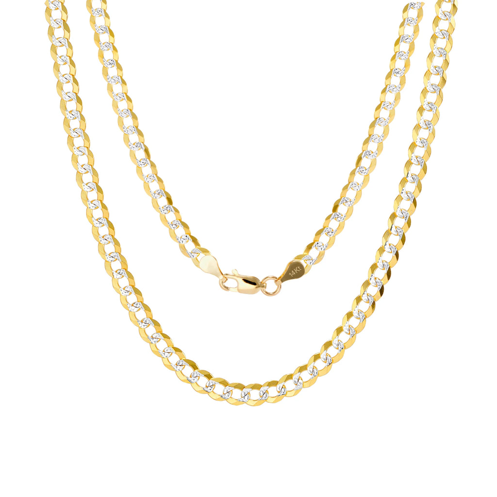 14k Yellow Gold Solid 5mm Cuban Chain Pave Two Tone Bracelet M75471