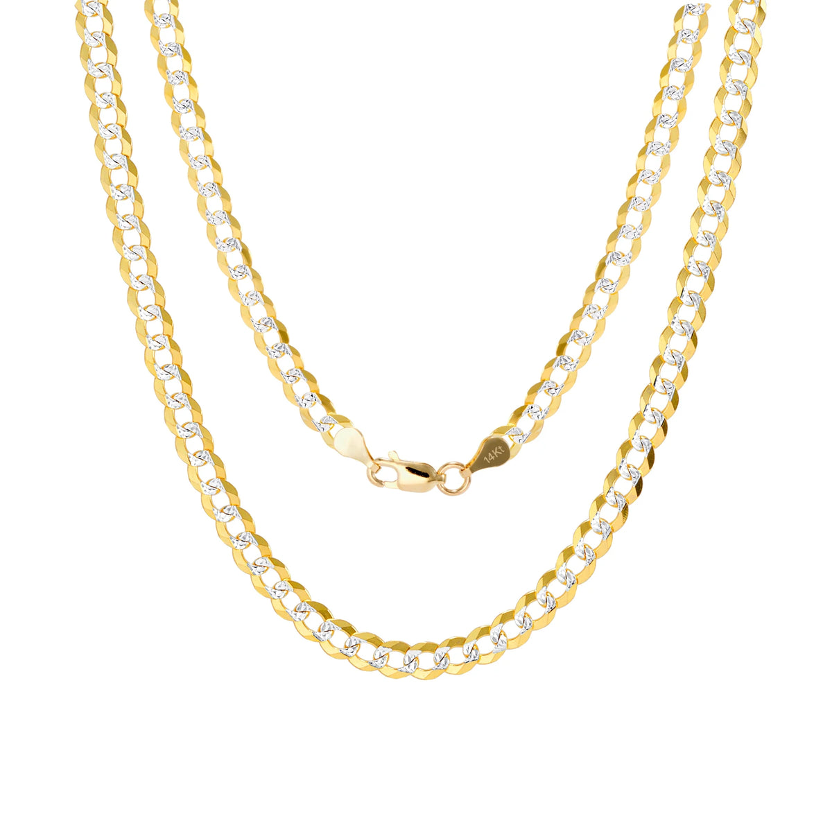 14k Yellow Gold Solid 5mm Cuban Chain Pave Two Tone Bracelet M75471