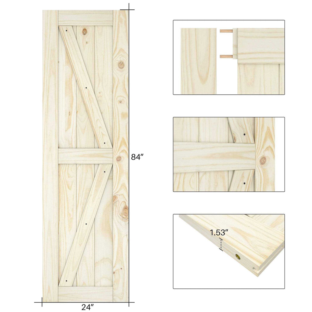 Sliding Interior Barn Door Unfinished Pine Wood U948183