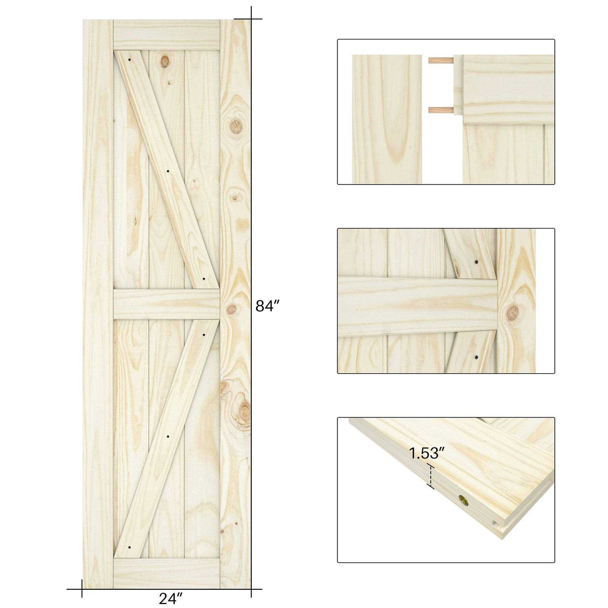 Sliding Interior Barn Door Unfinished Pine Wood U948183