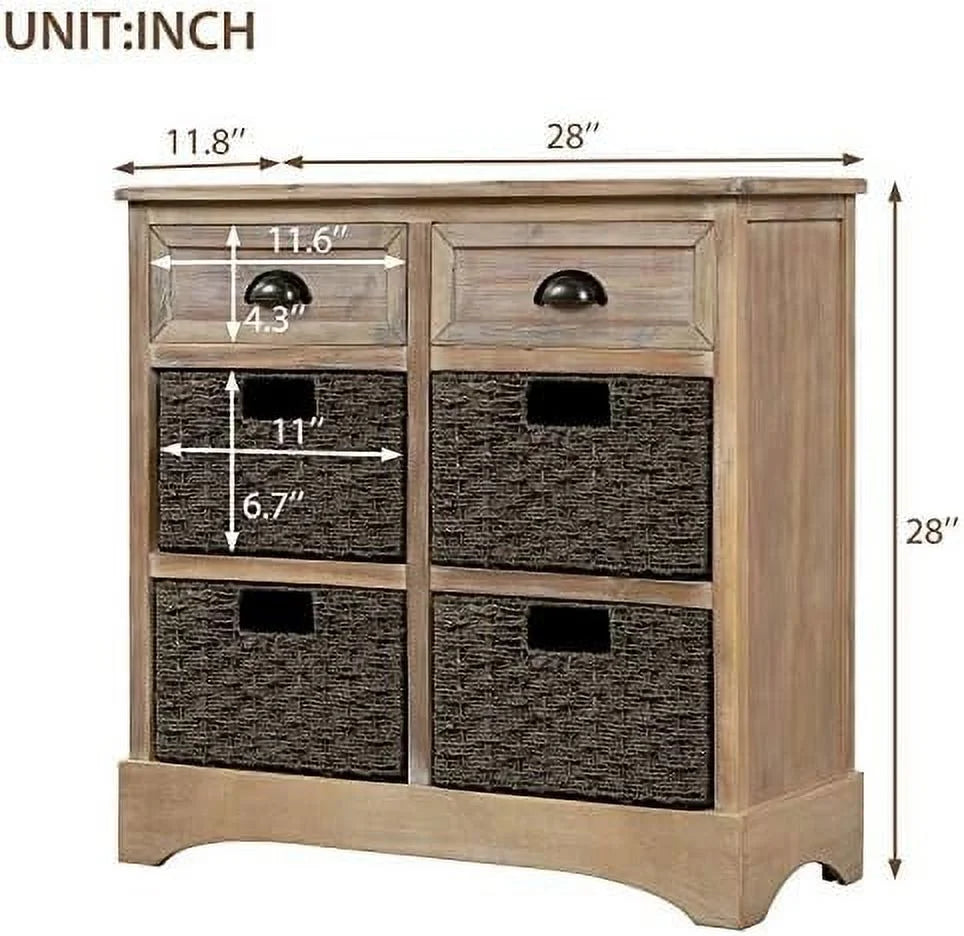 Chest Cabinet Unit with 2 Wood Drawers and 4 Wicker Baskets Y13562