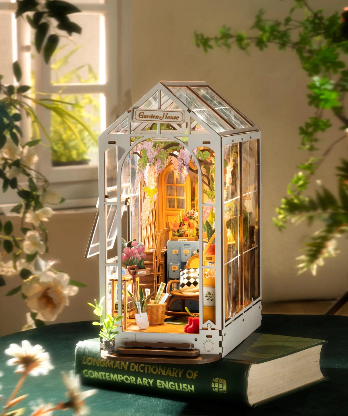 Book Nook Kit DIY Miniature House with LED Light Wooden Bookend Craft Diorama Kit P757751