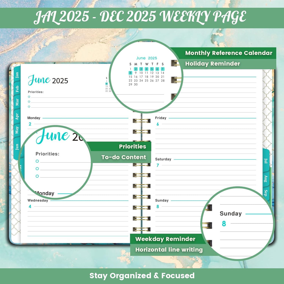 2025 Weekly and Monthly Hardcover Planner, 6.4" x 8.5" D550301