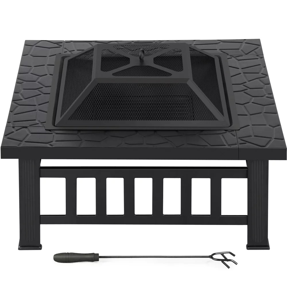 32'' Black Metal Square Fire Pit with Cover O9511