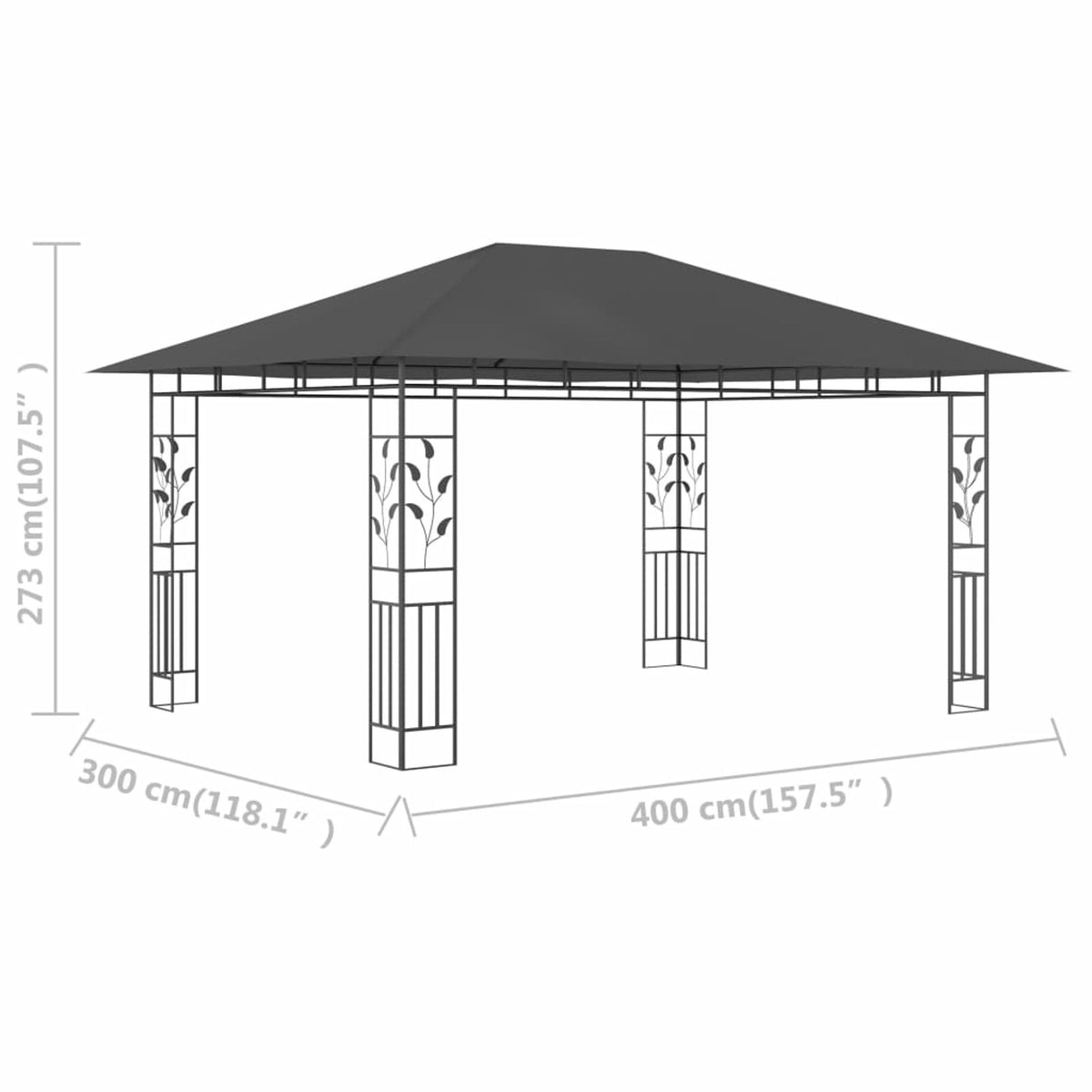 Gazebo with Mosquito Net 13.1'x9.8'x9' Anthracite V3573