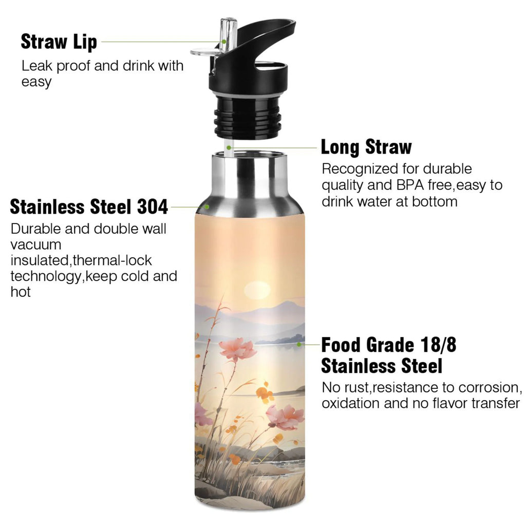 Stainless Steel Insulated Thermos Vacuum Flask Water Bottle with Straw Lid W254