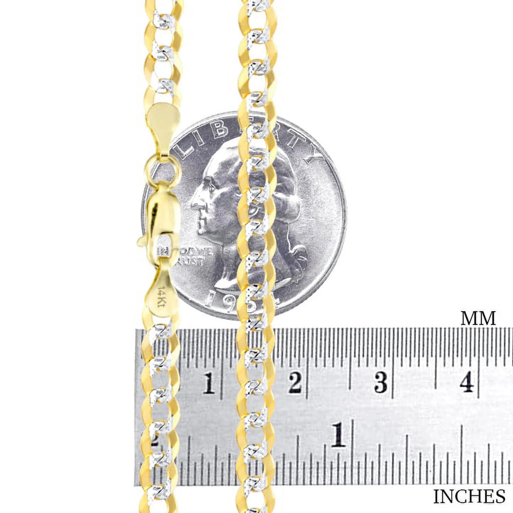 14k Yellow Gold Solid 5mm Cuban Chain Pave Two Tone Bracelet M75471