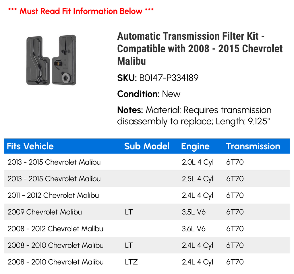 Automatic Transmission Filter Kit G569