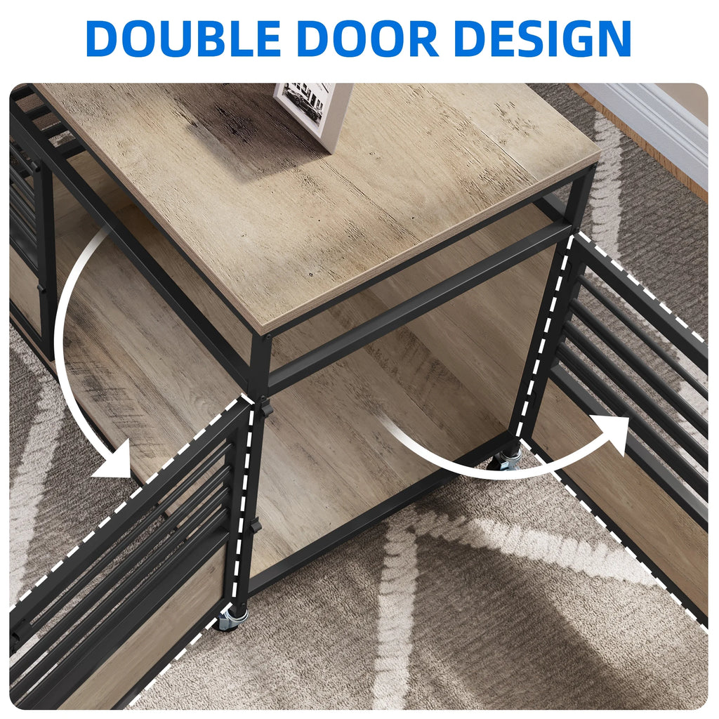 Grey Wooden Dog Crate Furniture with Wheels P7256