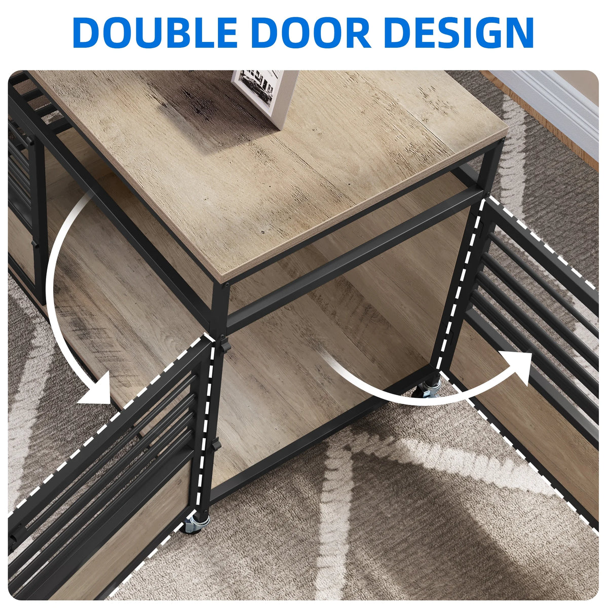 Grey Wooden Dog Crate Furniture with Wheels P7256