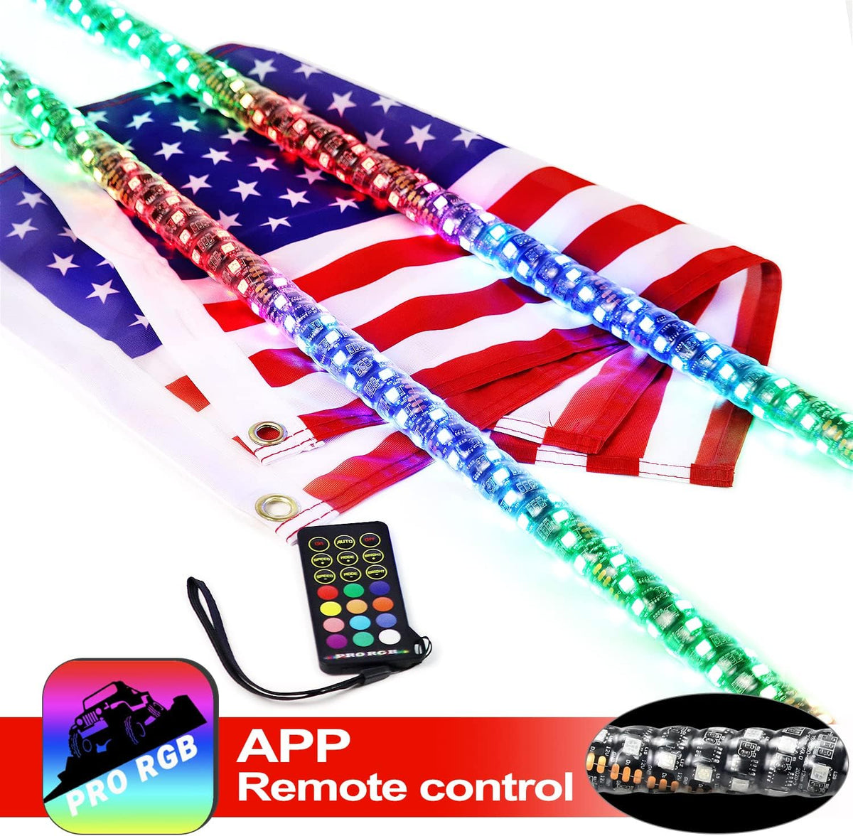 2PCS 4FT Lighted Whips with Remote and App Control T775524