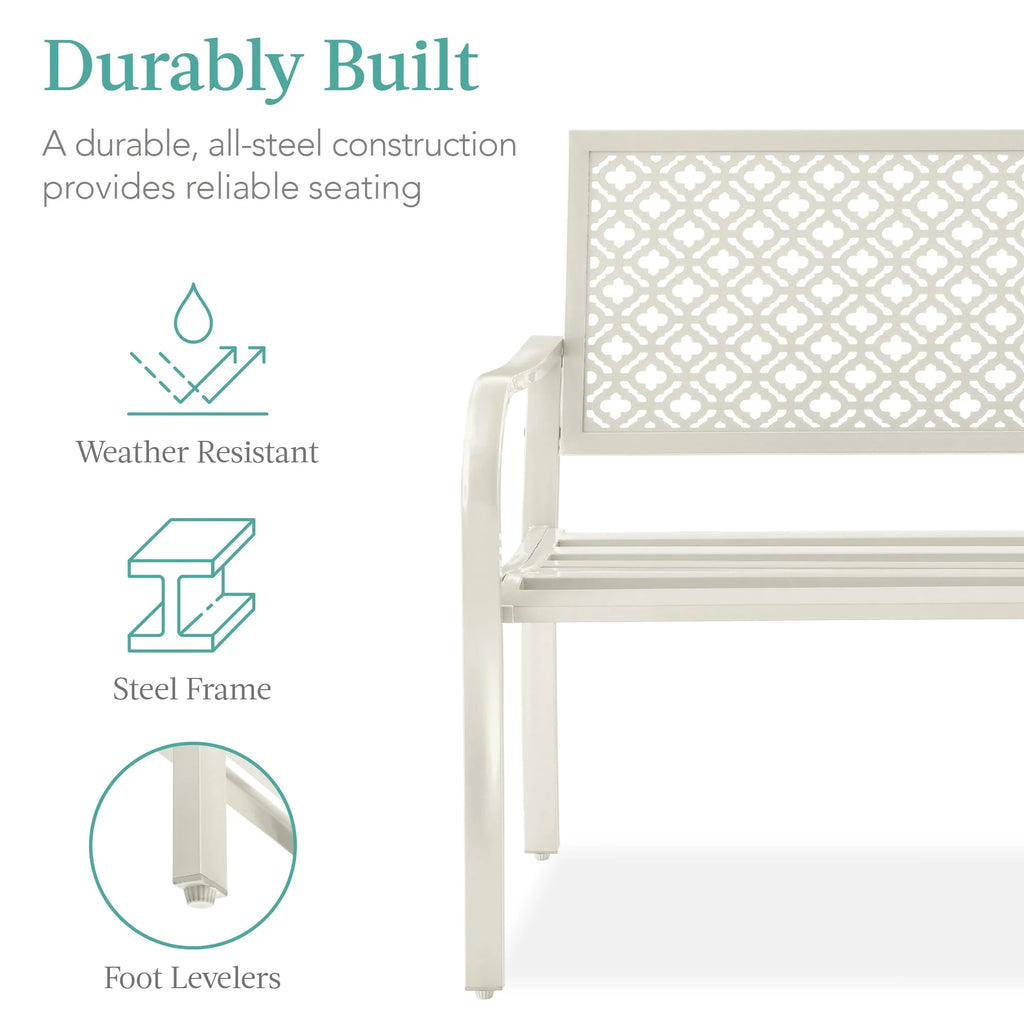 Indoor Outdoor Steel Garden Bench with Geometric Backrest X918