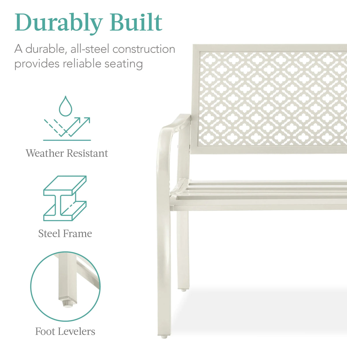 Indoor Outdoor Steel Garden Bench with Geometric Backrest X918
