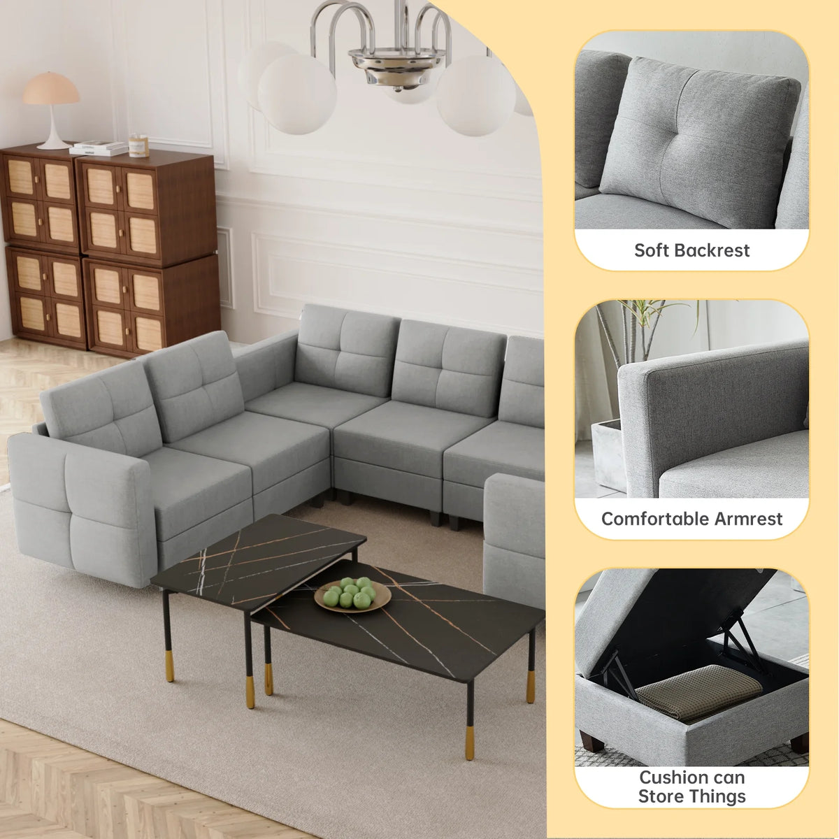 Gray Modular Sectional Sofa with Storage M496299