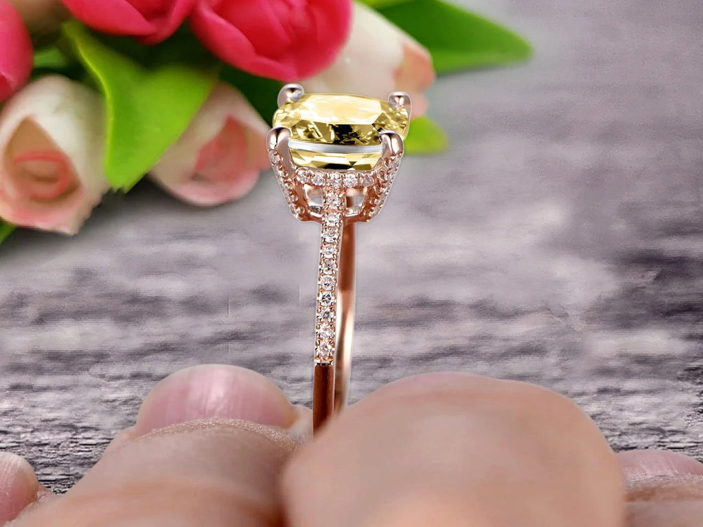 7mm Cushion Cut 1.80 Carat Champagne Diamond Moissanite Engagement Ring 10K Rose Gold V521