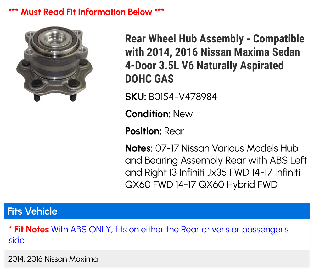 Rear Wheel Hub Assembly H72633