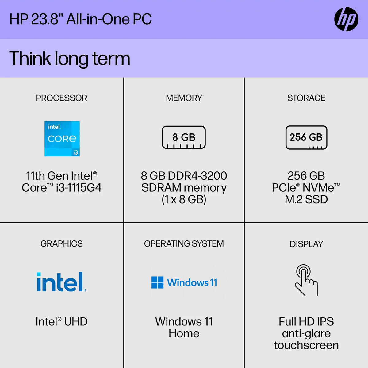 23.8" Touch FHD All-in-One PC, Intel Core i3-1115G4, 8GB SDRAM, 256GB SSD, Snow White, Windows 11 Home J75211