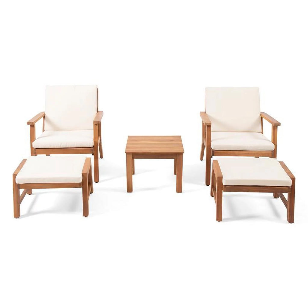 Teak Cream Acacia Wood Club Chair Set of 2 F2867