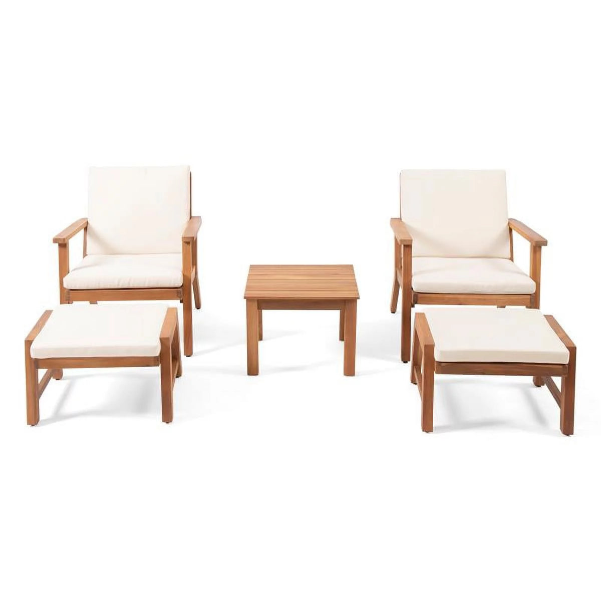 Teak Cream Acacia Wood Club Chair Set of 2 F2867