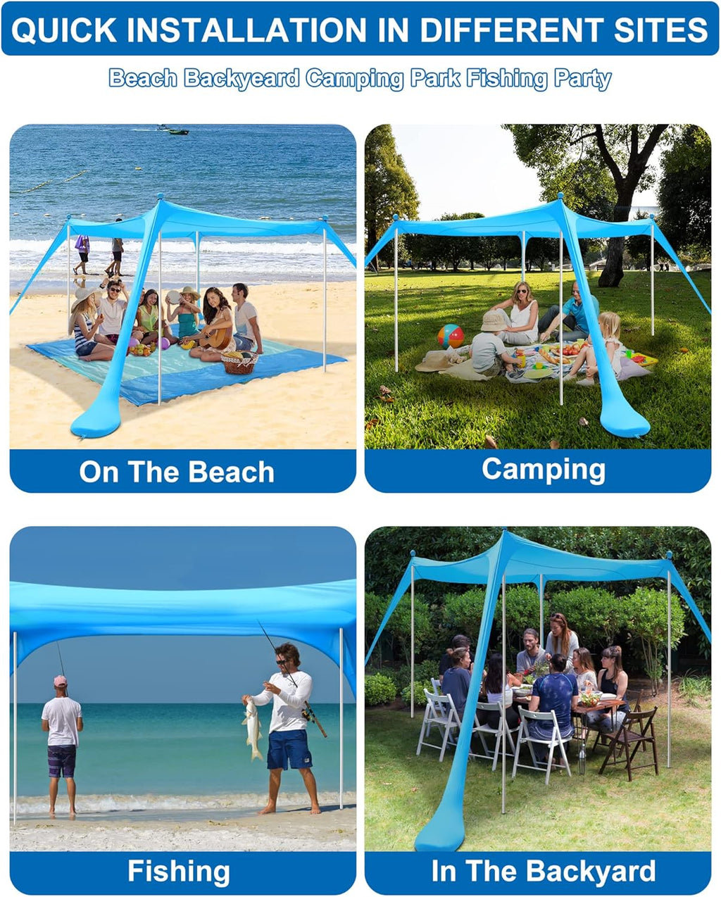 Beach Canopy with 4 Aluminum Poles, UPF50+ Sun Shelter, Pack of 2 U546368