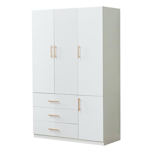 White 4 Doors 3 Drawers Wooden Closet Cabinet Wardrobe Armoire E79392