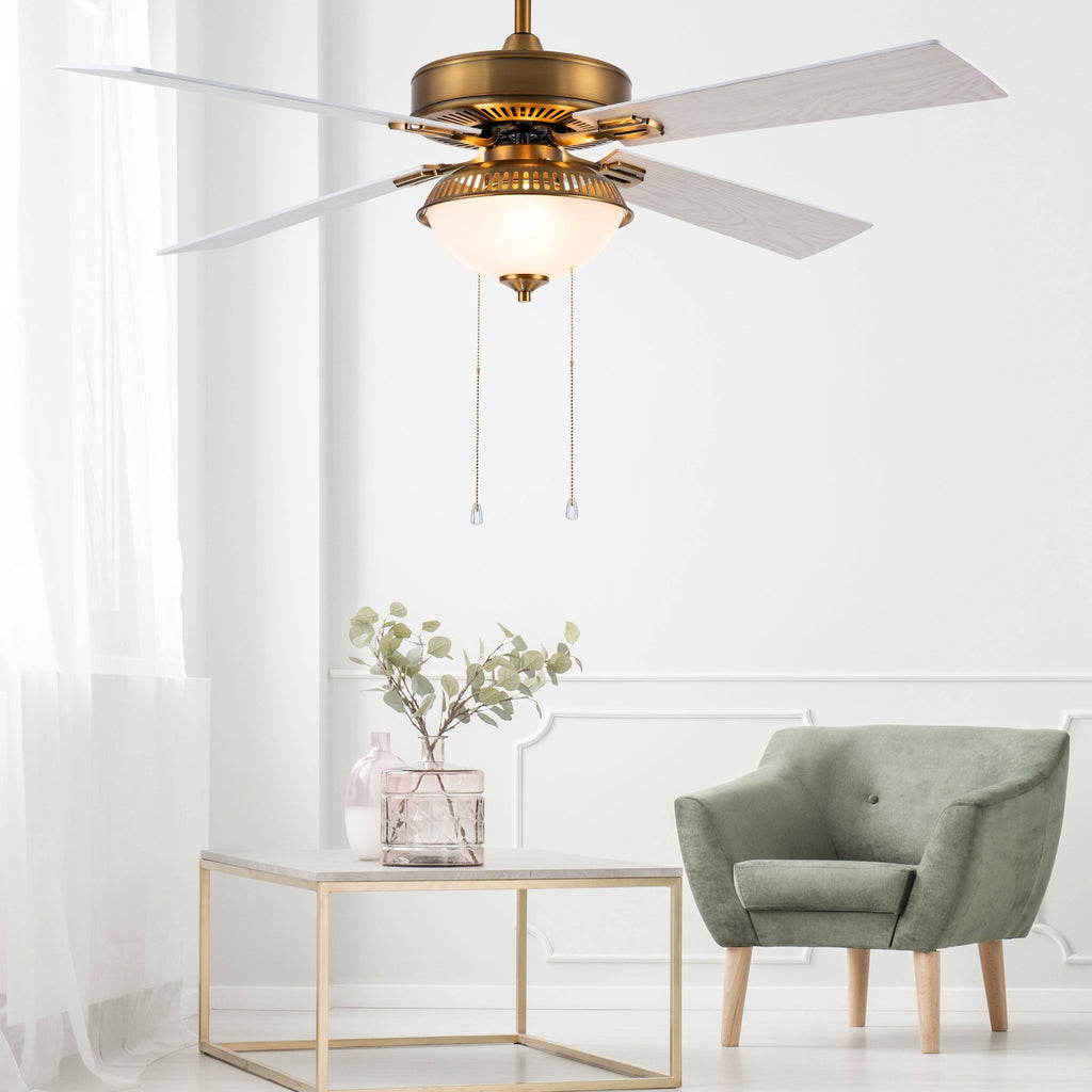 Brass and White LED Ceiling Fan with Light U925
