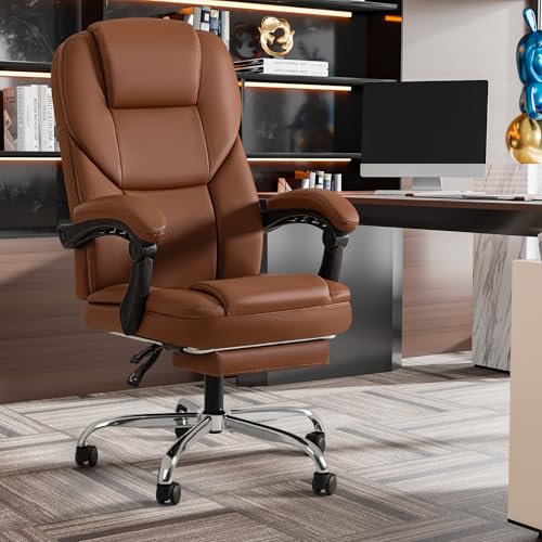 Brown Ergonomic High Back Leather Office Chair with Footrest L68662