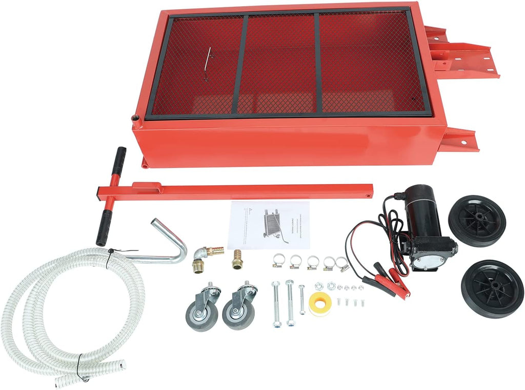 Low Profile Oil Drain Pan 17 Gallon Portable with 12V DC Centrifugal Electric Pump and 7 FT Hose A541549