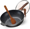 Nonstick Frying Pan with Lid and Wok Spatula, 12.5 Inch Cast Aluminum Skillet X266126