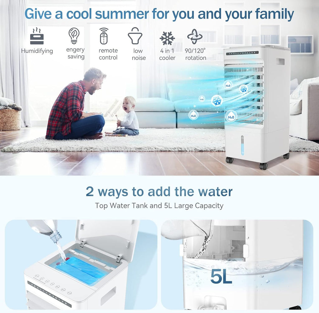 Portable Air Conditioner Fan, 5L Evaporative Air Cooler with Remote Control A231342