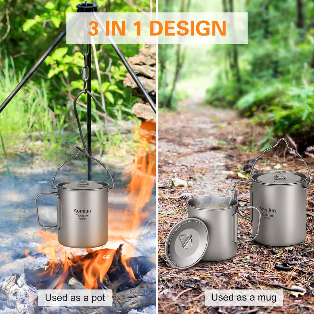 750ml Titanium Pot with Lid and Foldable Handle E919
