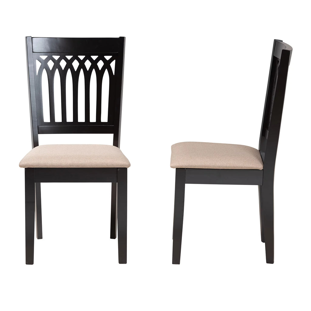 Beige Fabric Dark Brown Wood 2-Piece Dining Chair Set W644