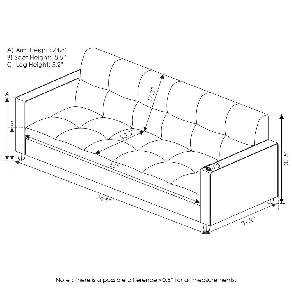 Black Faux Leather 3-Seater Sofa C745