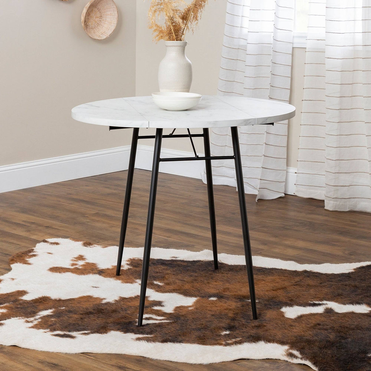 White Faux Marble Drop Leaf Dining Table D284