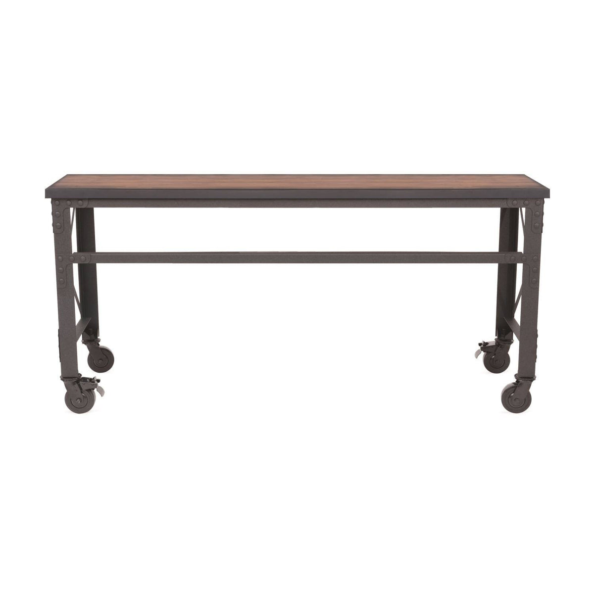 Rolling Industrial Desk with Wooden Top 52 Inches x 24 Inches J241689