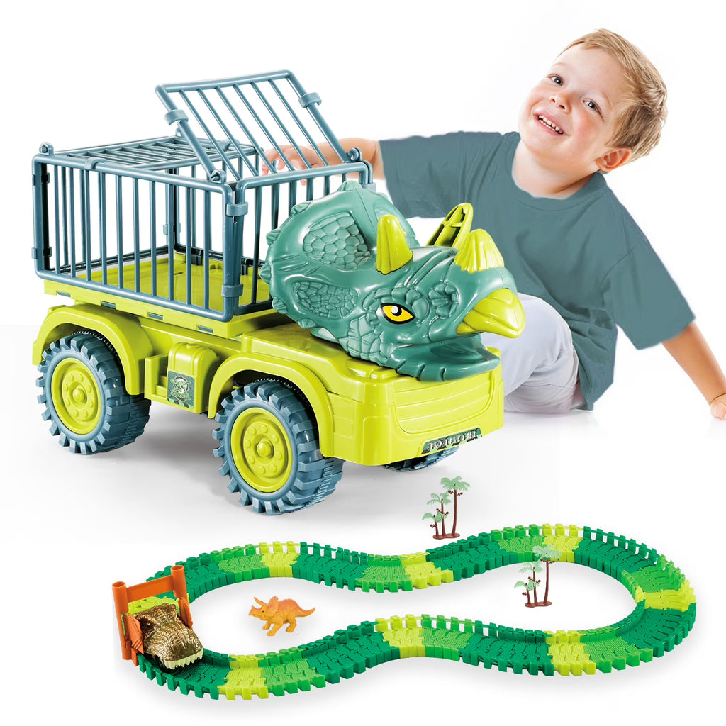 Dinosaur Truck Toys with Flexible Racetrack Cars and Dinosaurs F30252