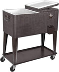 80 Quart Rolling Cooler Ice Chest Cart with Wheels Q8874