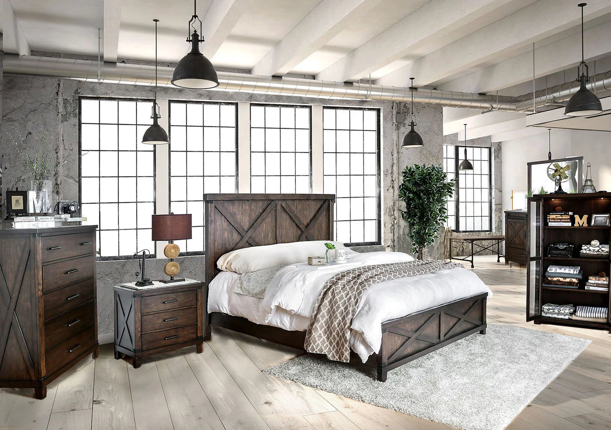 Dark Walnut Eastern King Size Solid Wood Bed M49026