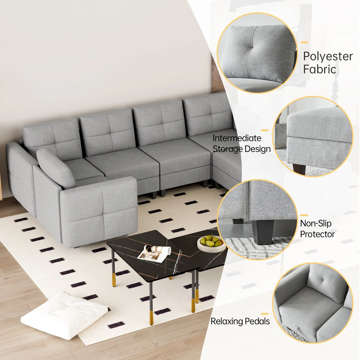 Gray Modular Sectional Sofa with Storage M496299