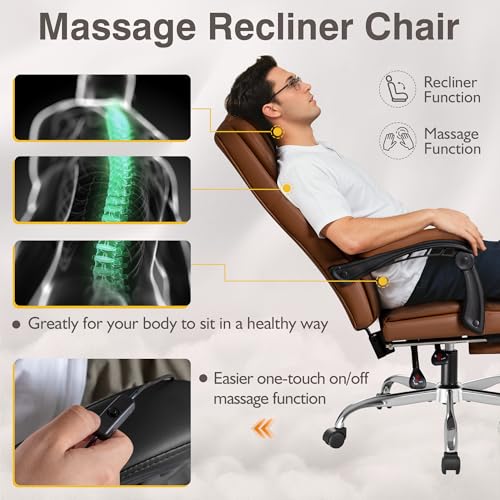 Brown Ergonomic High Back Leather Office Chair with Footrest L68662