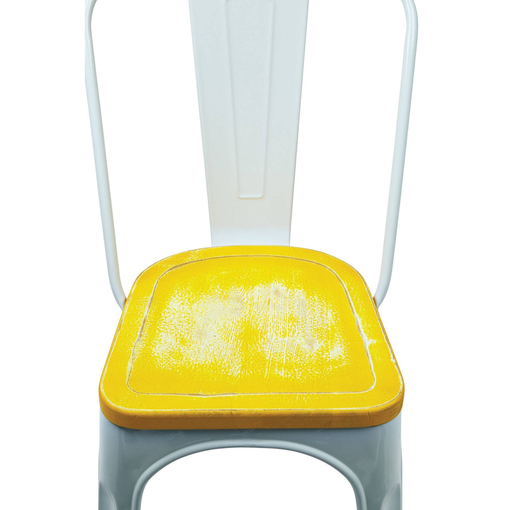 White Metal Chair with Vintage Wood Seat K907